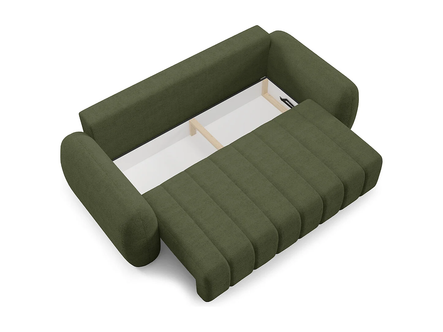 Canapé convertible 3 places avec coffre en tissu vert CESAR