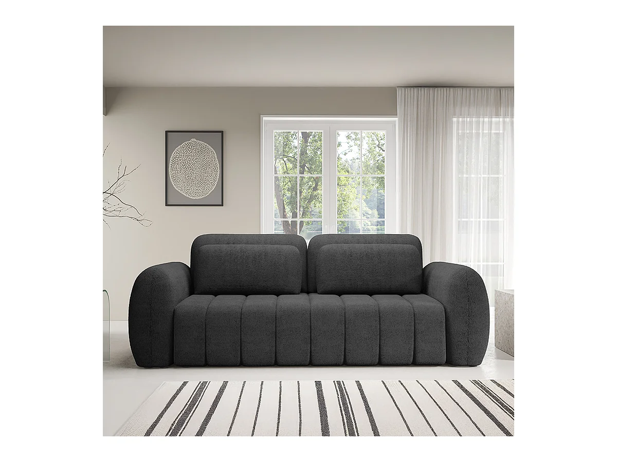 Canapé convertible 3 places avec coffre Cesar Gris foncé