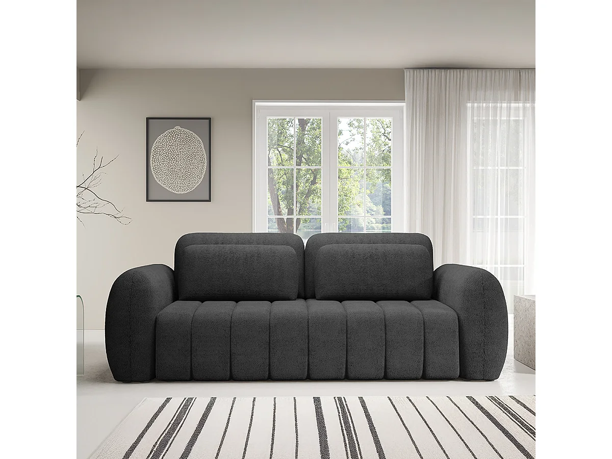 Canapé convertible 3 places avec coffre Cesar Gris foncé