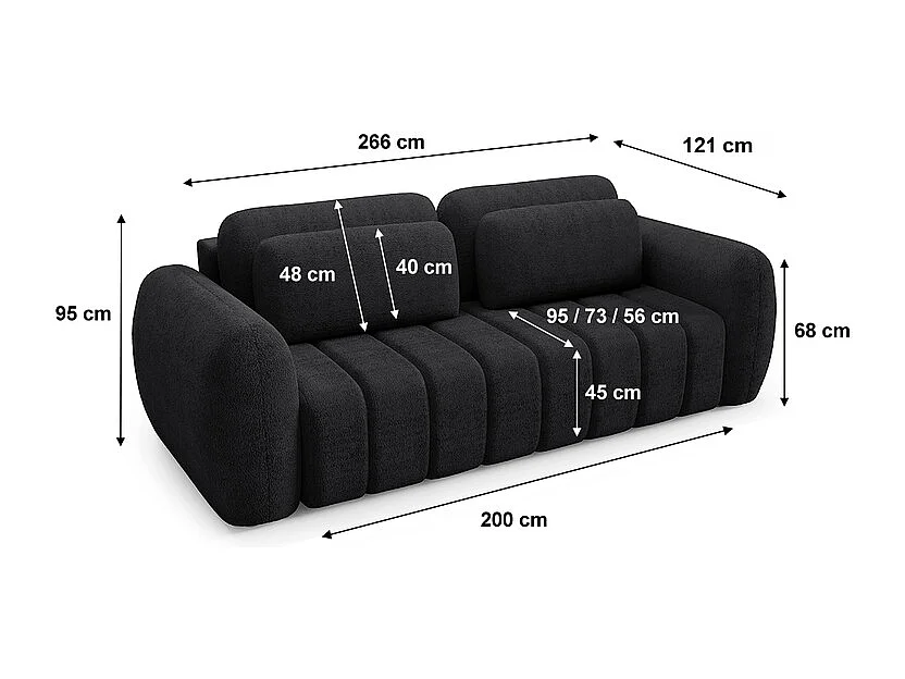 Canapé convertible 3 places avec coffre Cesar Noir