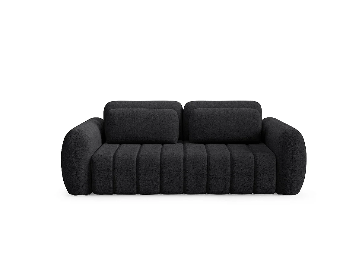 Canapé convertible 3 places avec coffre en tissu noir CESAR