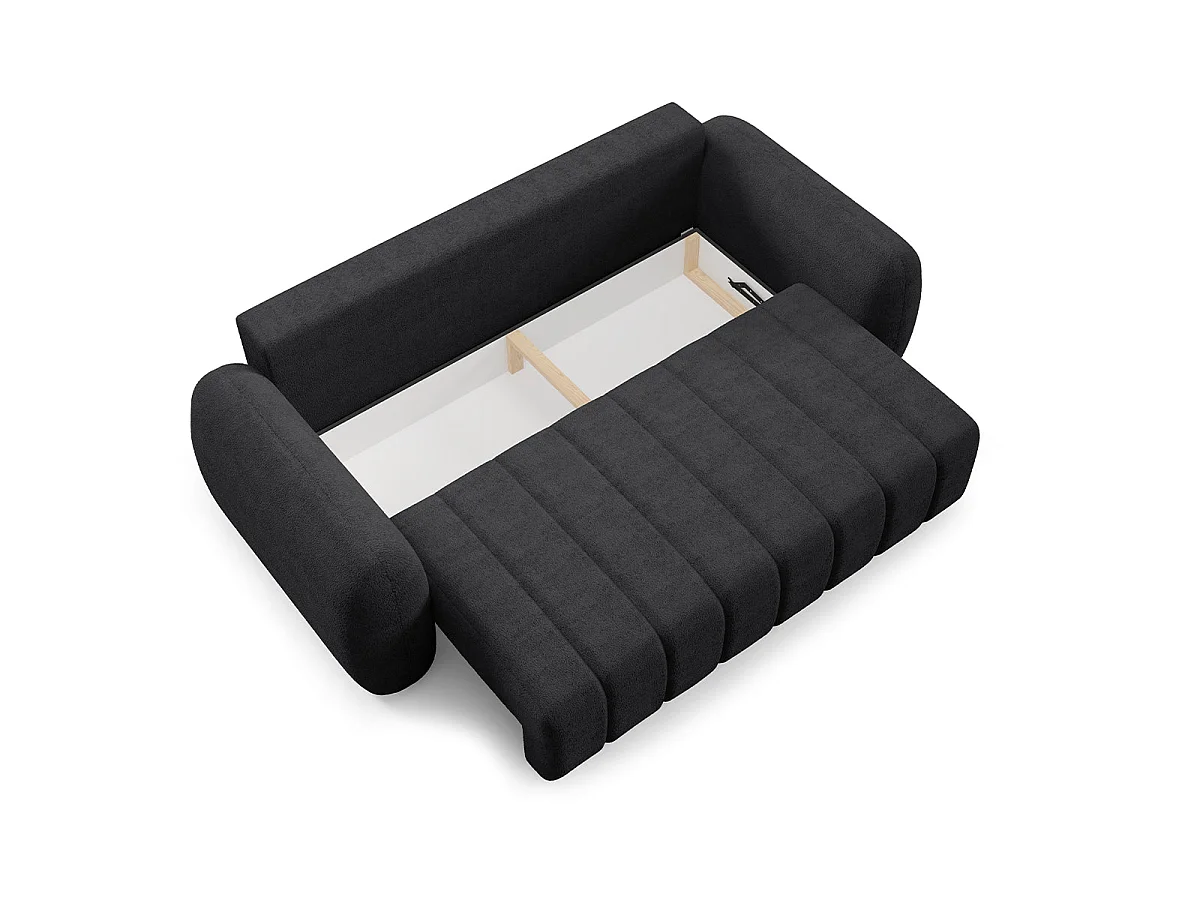 Canapé convertible 3 places avec coffre en tissu noir CESAR