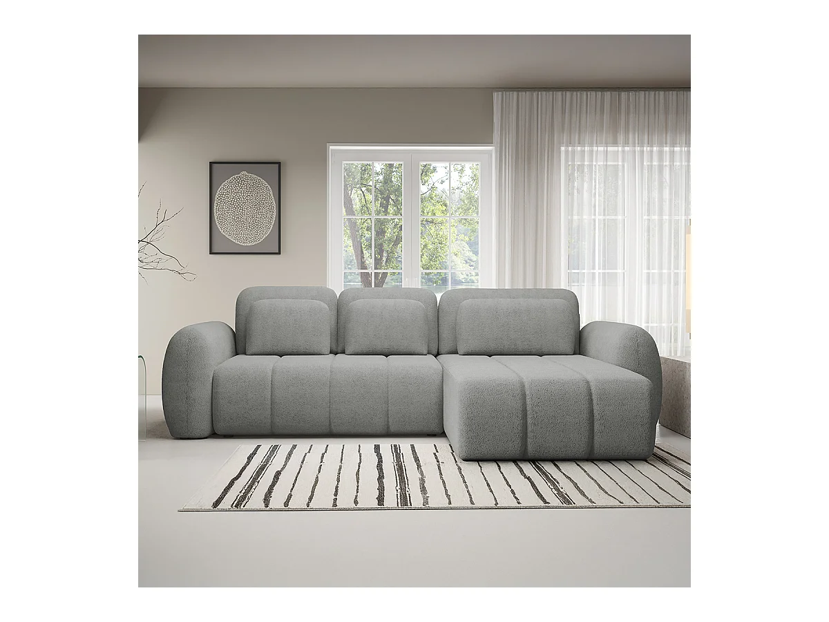 Canapé d'angle réversible et convertible 3 places avec coffre Cesar Gris clair