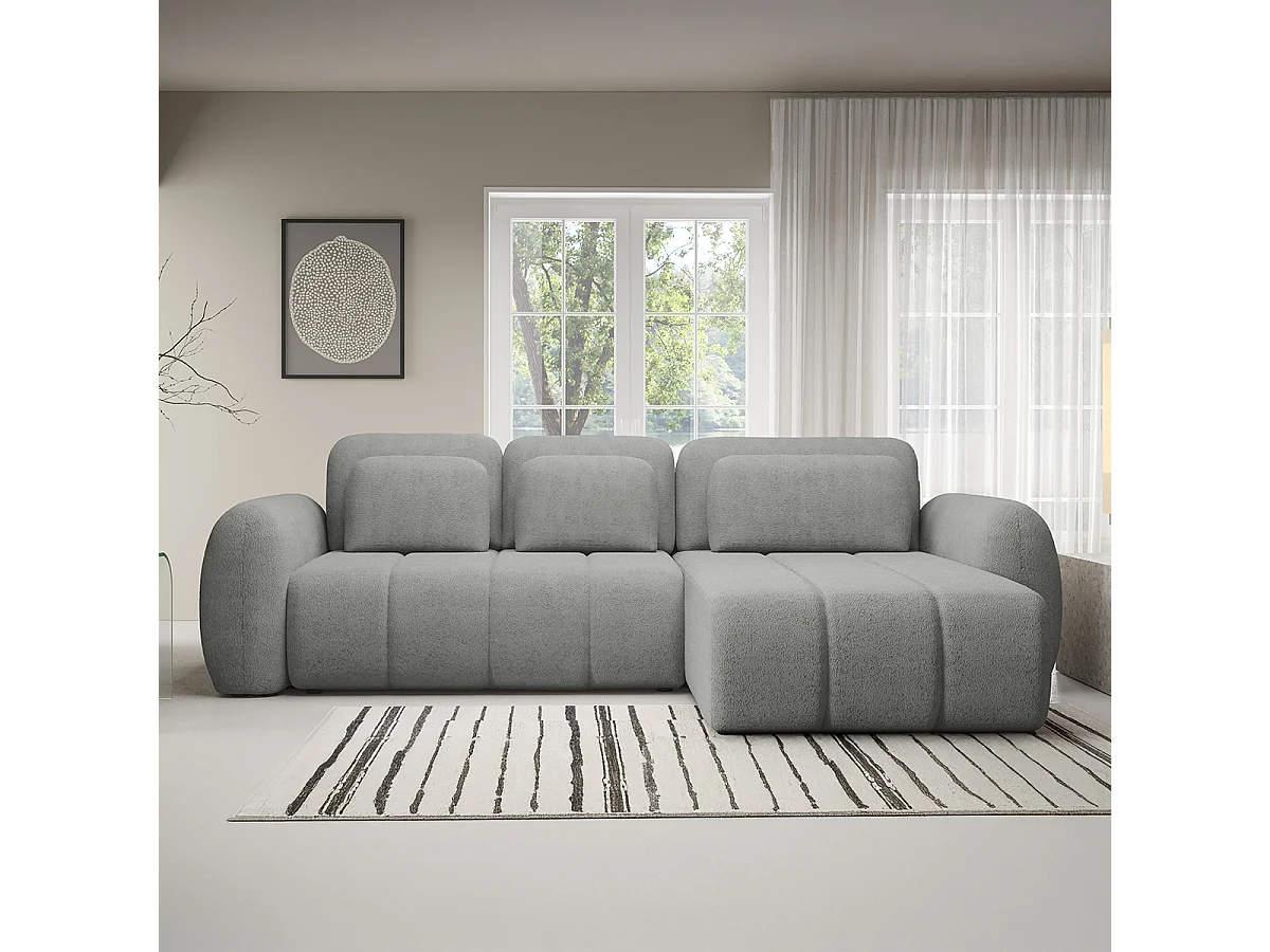 Canapé d'angle réversible et convertible 3 places avec coffre Cesar Gris clair
