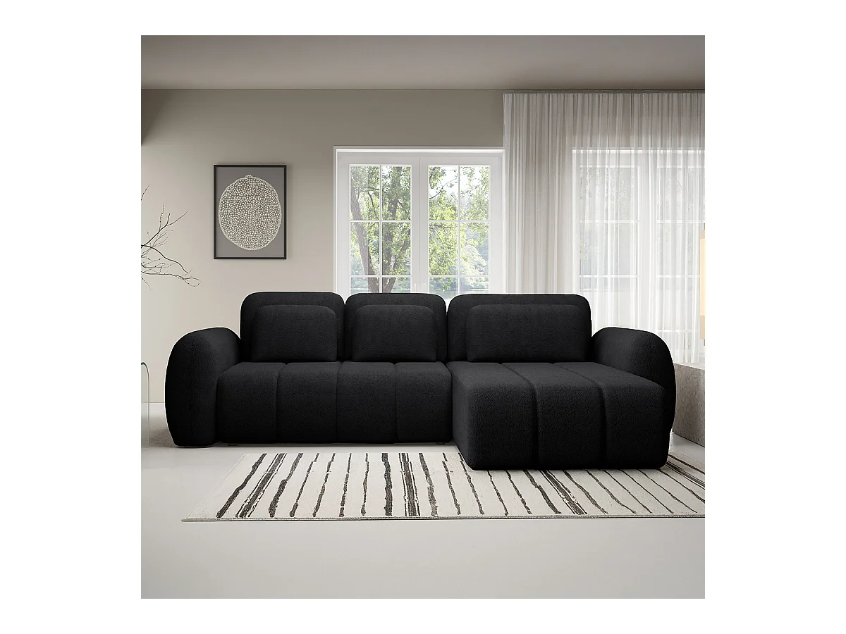 Canapé d'angle réversible et convertible 3 places avec coffre Cesar Noir