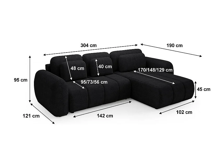 Canapé d'angle réversible et convertible 3 places avec coffre Cesar Noir