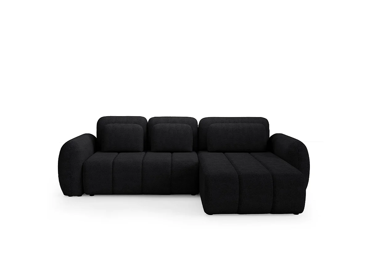 Canapé d'angle convertible 3 places avec coffre en tissu noir