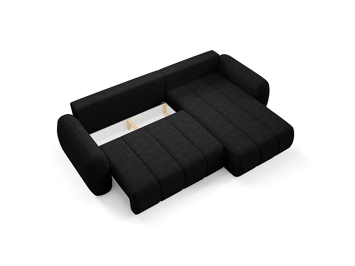 Canapé d'angle convertible 3 places avec coffre en tissu noir
