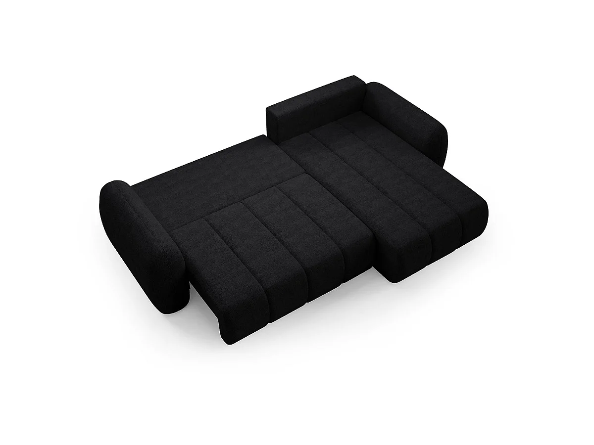 Canapé d'angle convertible 3 places avec coffre en tissu noir