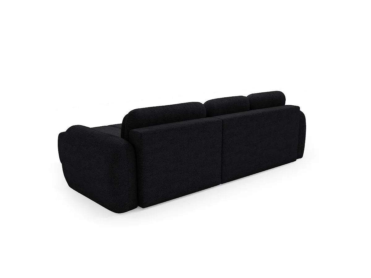 Canapé d'angle convertible 3 places avec coffre en tissu noir