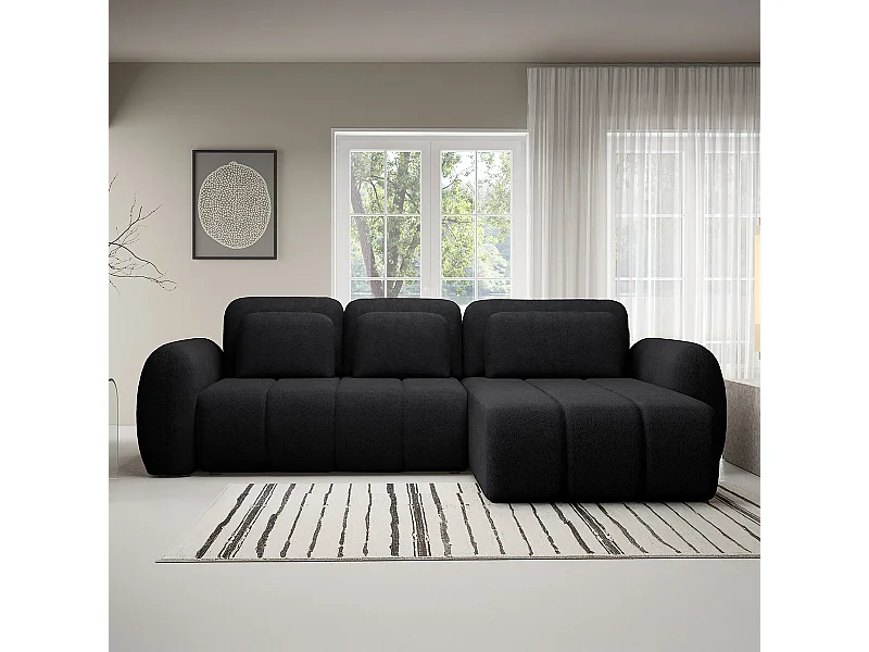 Canapé d'angle réversible et convertible 3 places avec coffre Cesar Noir