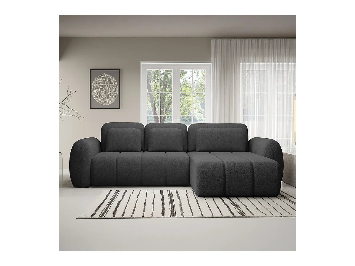 Canapé d'angle réversible et convertible 3 places avec coffre Cesar Gris foncé