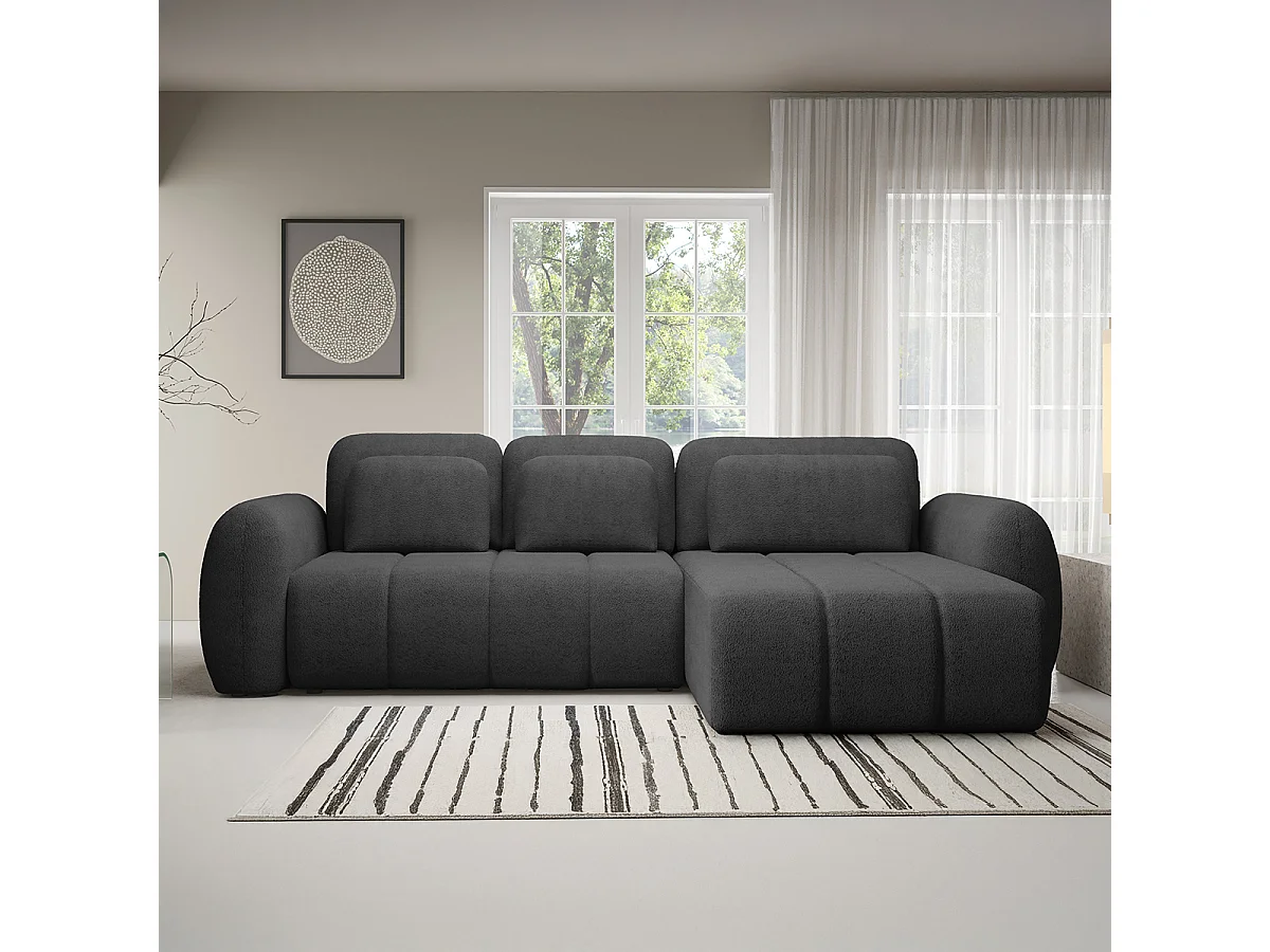 Canapé d'angle réversible et convertible 3 places avec coffre Cesar Gris foncé
