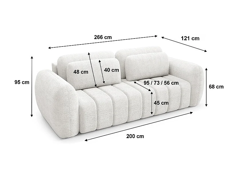 Canapé convertible 3 places avec coffre Cesar Blanc