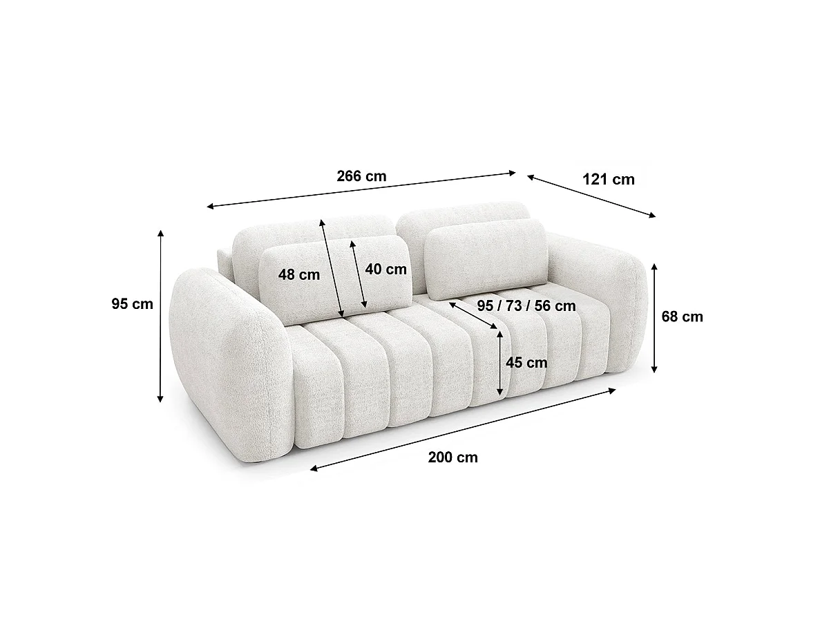 Canapé convertible 3 places avec coffre en tissu blanc CESAR