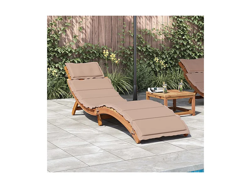 Sonnenliege mit Auflage Taupe Massivholz Akazie