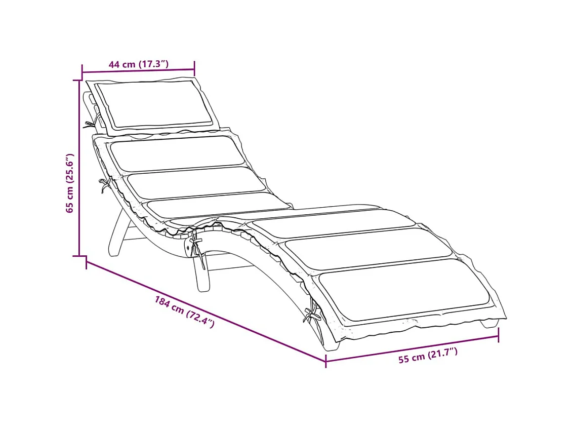 Chaise longue avec coussin taupe bois d'acacia solide