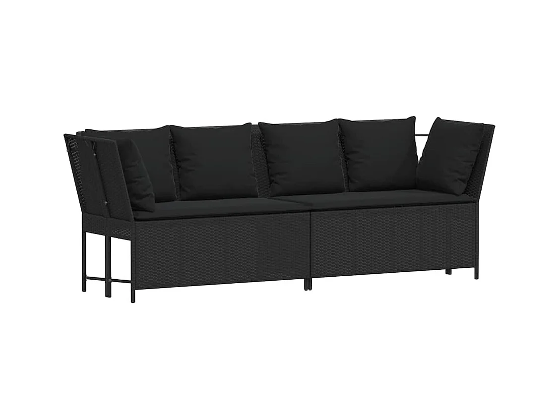 Sofá de jardim com almofadões vime PE preto