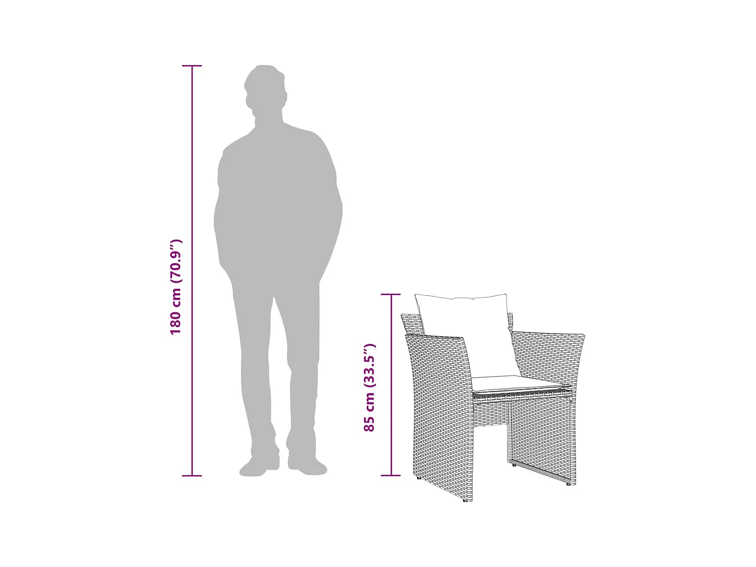 Chaise de jardin avec tabouret gris résine tressée