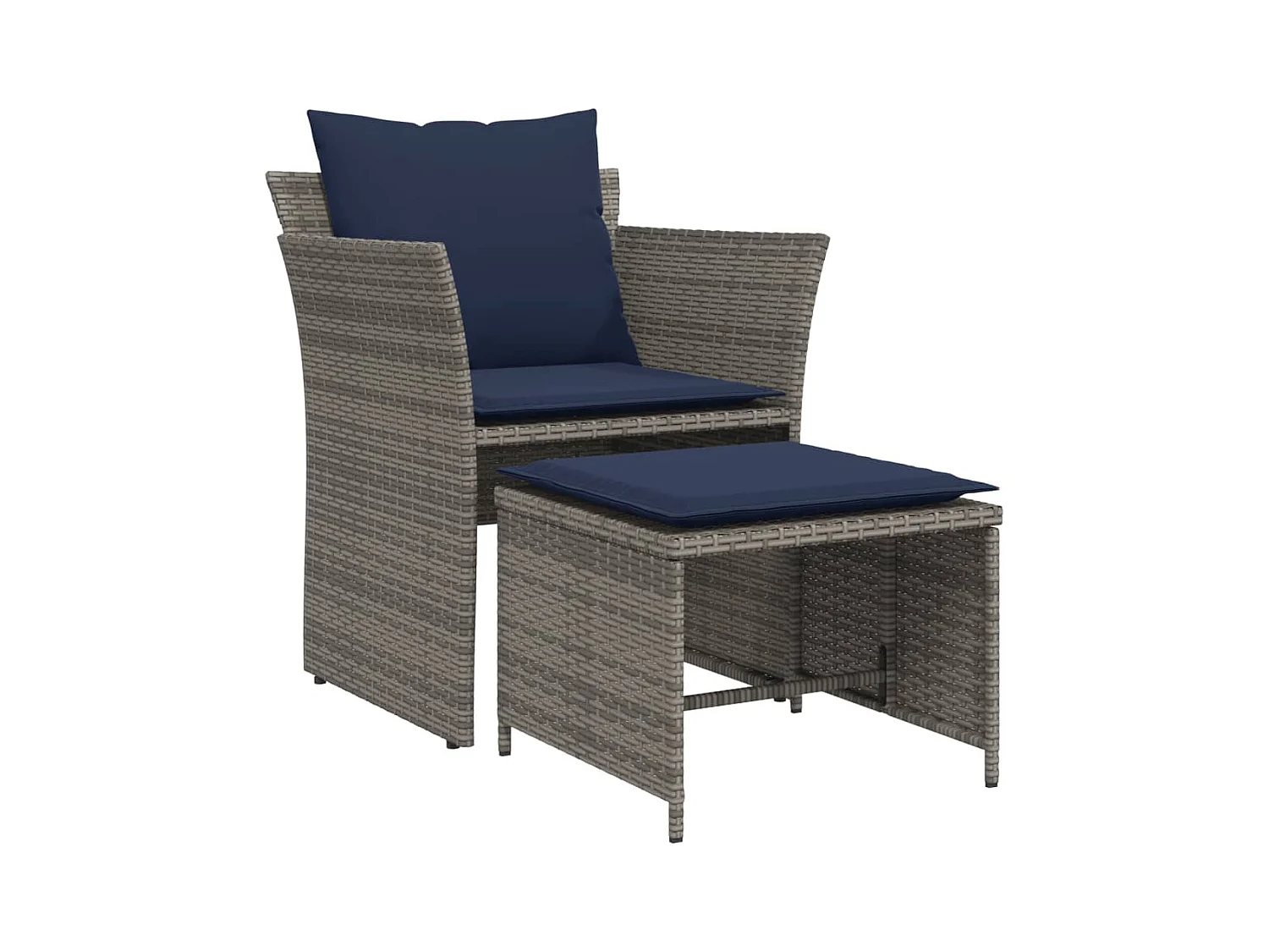 Tuinstoel met voetenbank poly rattan grijs