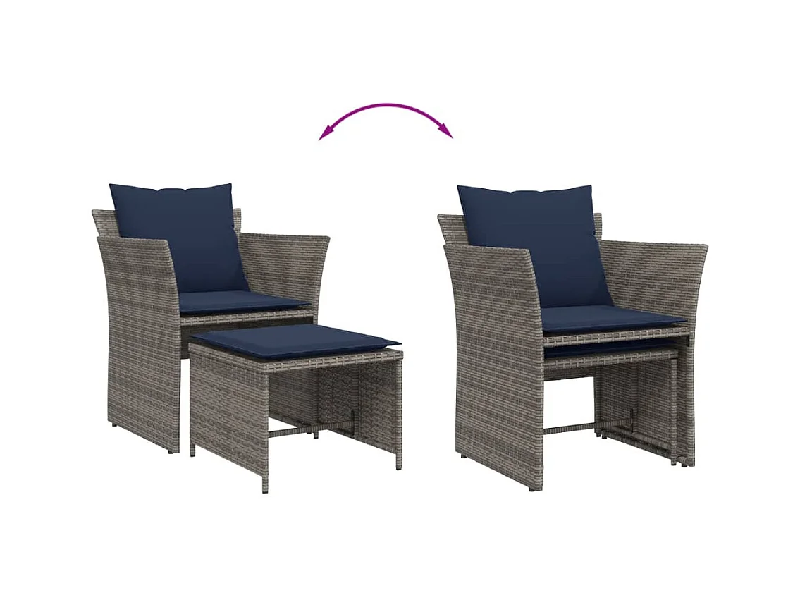 Tuinstoel met voetenbank poly rattan grijs