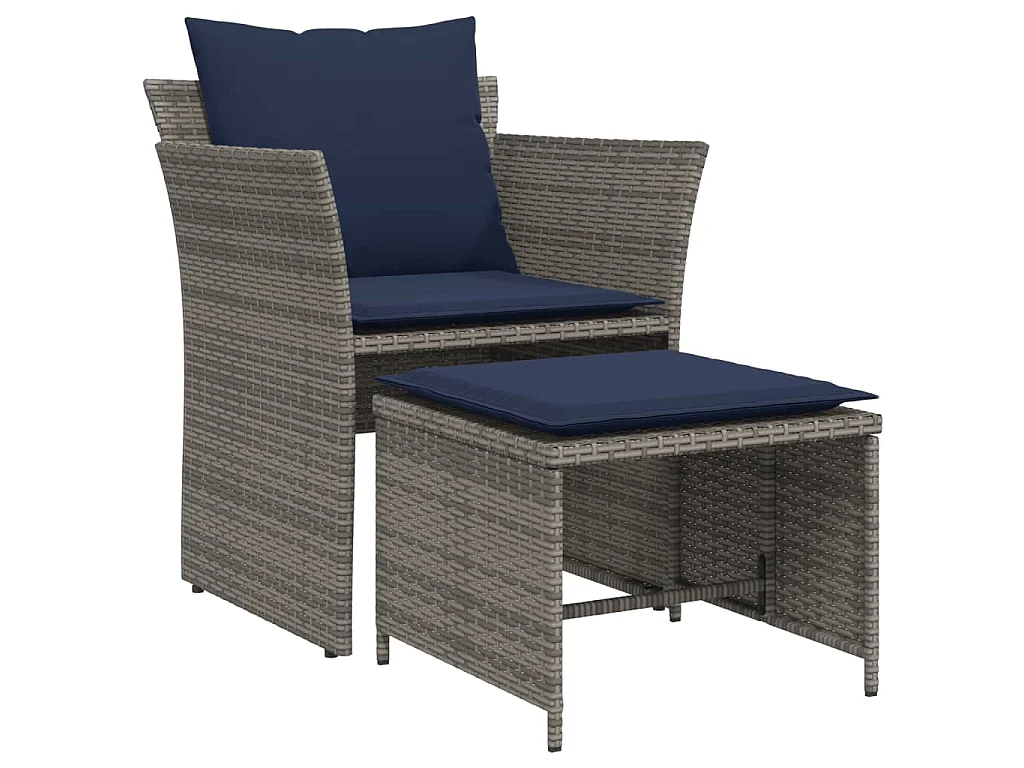 Chaise de jardin avec tabouret gris résine tressée