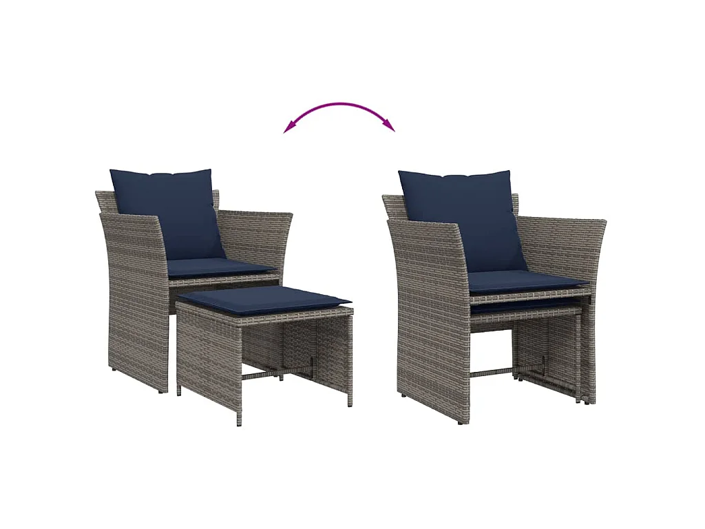 Chaise de jardin avec tabouret gris résine tressée