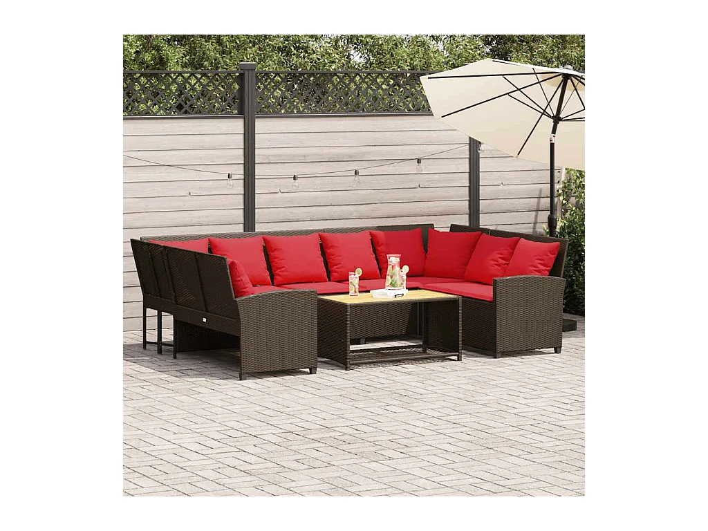 Canapé de jardin avec coussins marron résine tressée