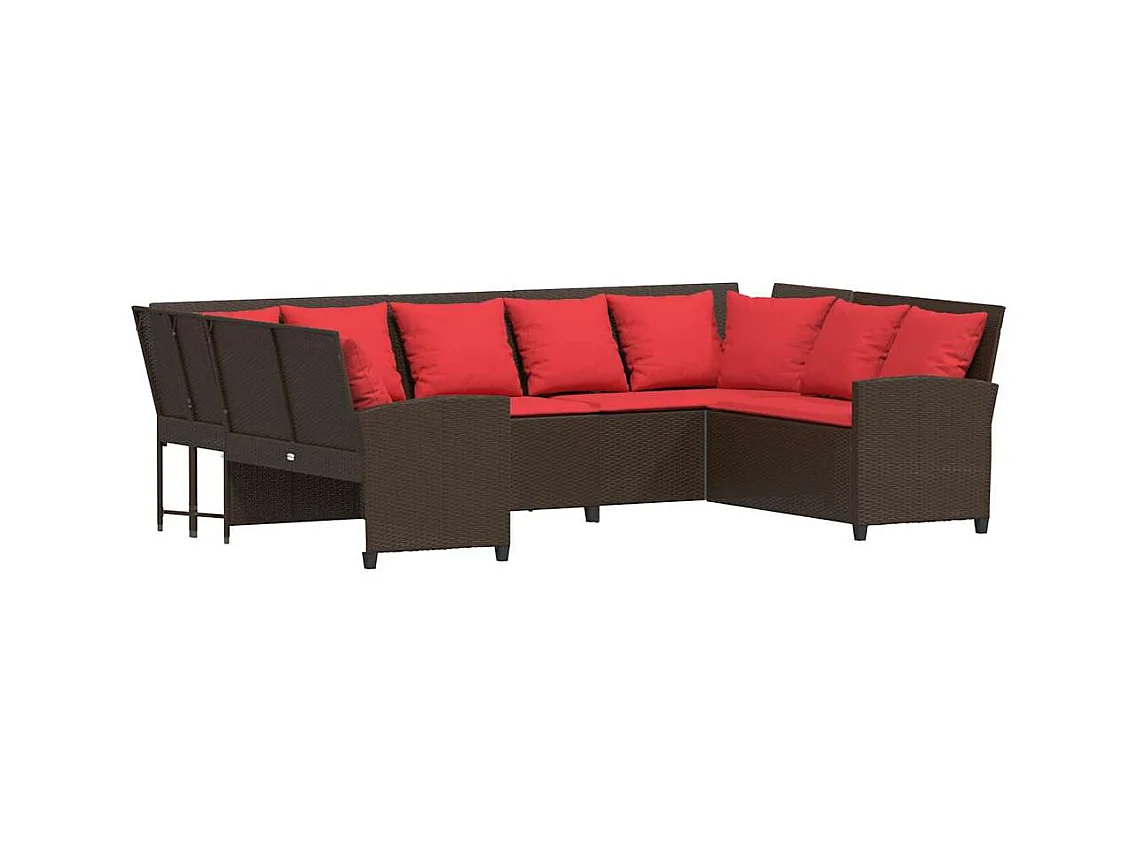 Canapé de jardin avec coussins marron résine tressée