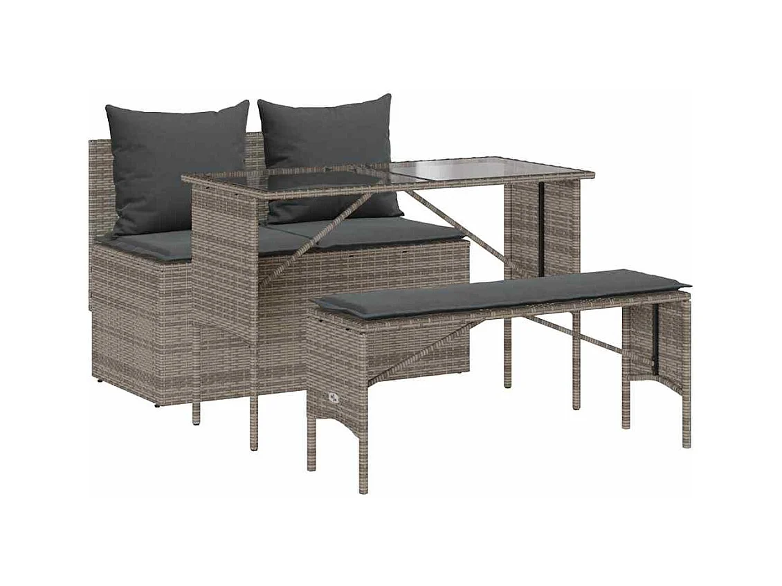 Ensemble à manger de jardin 3 pcs coussins gris résine tressée