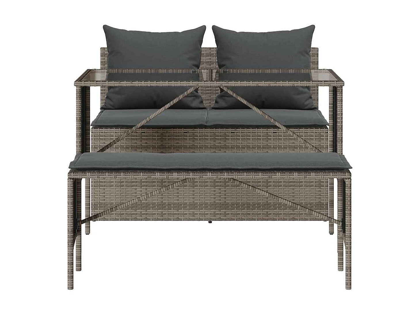 Ensemble à manger de jardin 3 pcs coussins gris résine tressée