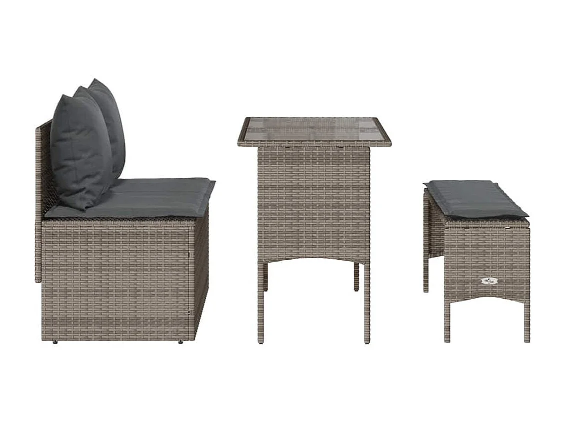 Ensemble à manger de jardin 3 pcs coussins gris résine tressée