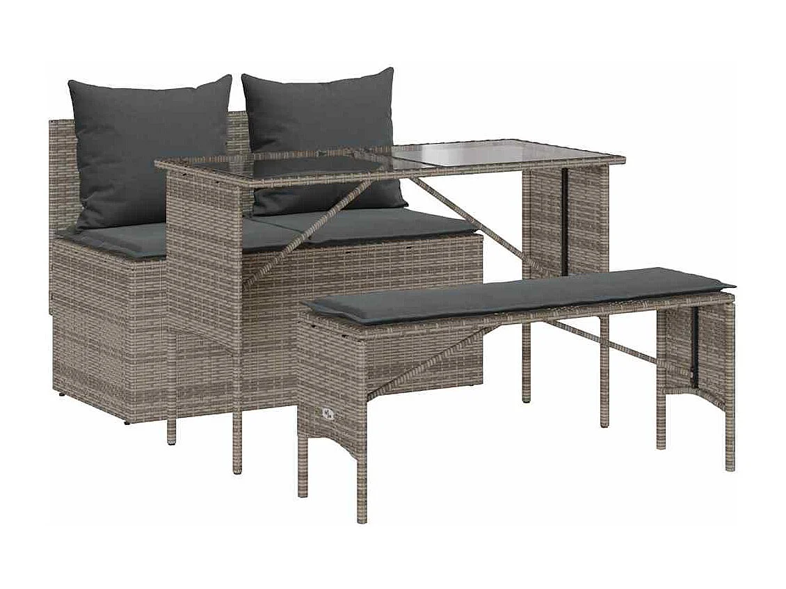 Ensemble à manger de jardin 3 pcs coussins gris résine tressée