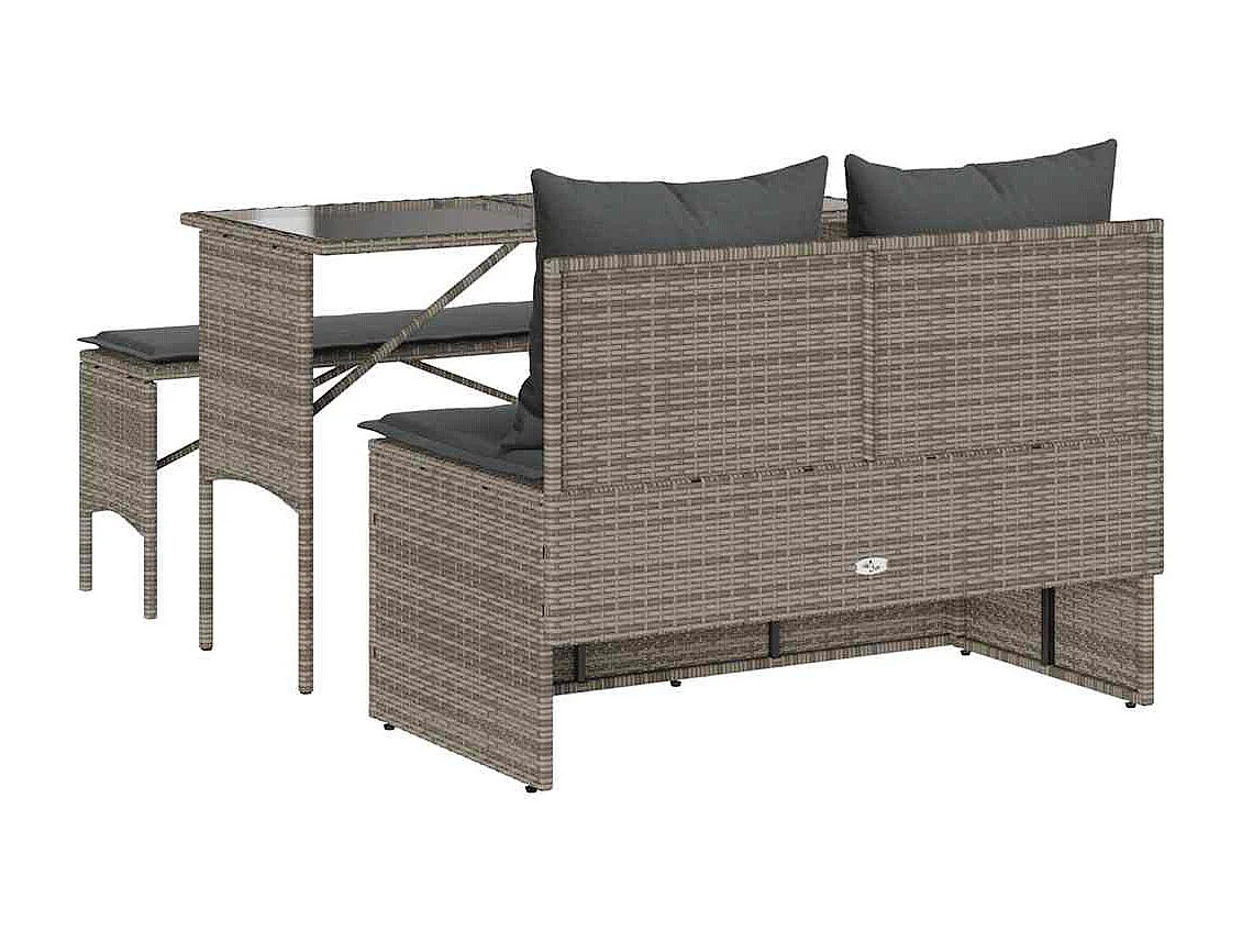 Ensemble à manger de jardin 3 pcs coussins gris résine tressée