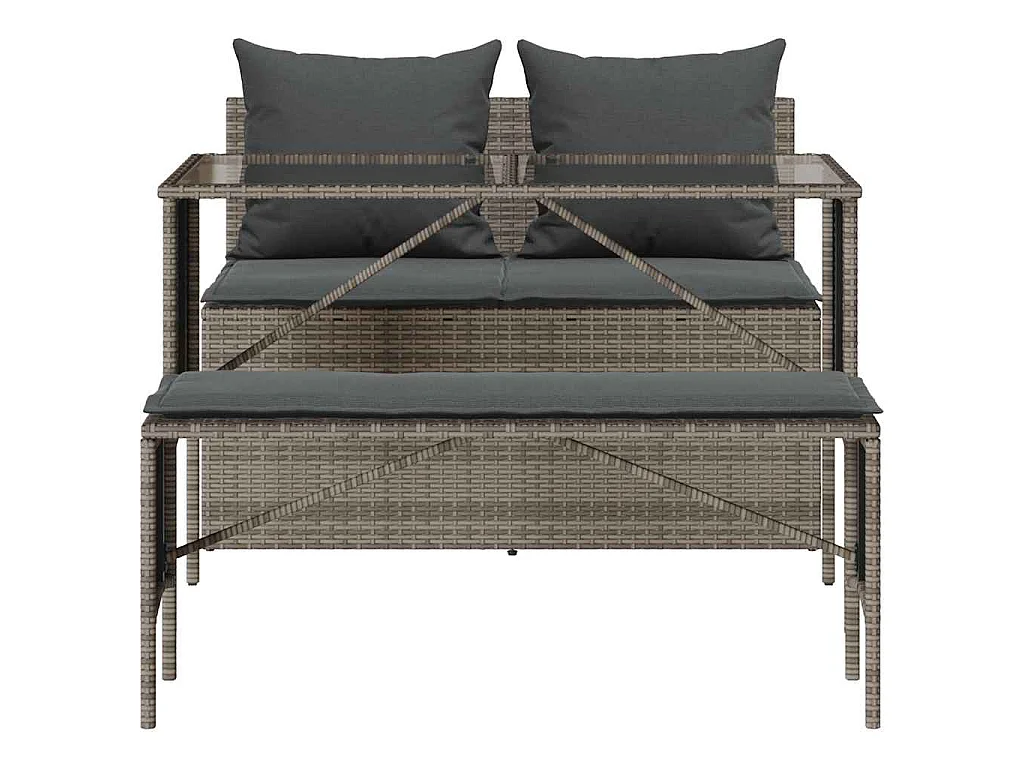 3-delige Tuinset met kussens poly rattan grijs