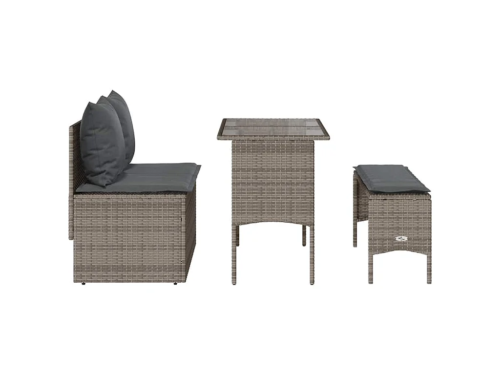 3-delige Tuinset met kussens poly rattan grijs
