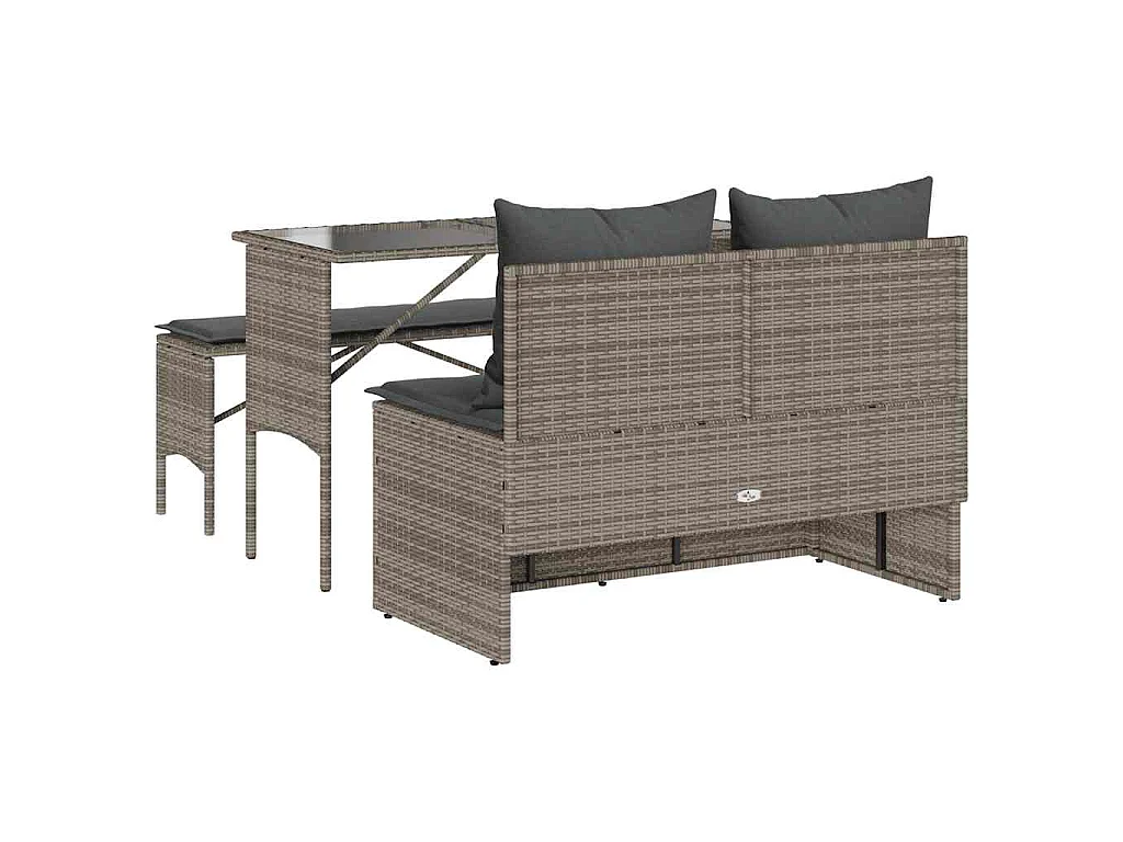 3-delige Tuinset met kussens poly rattan grijs