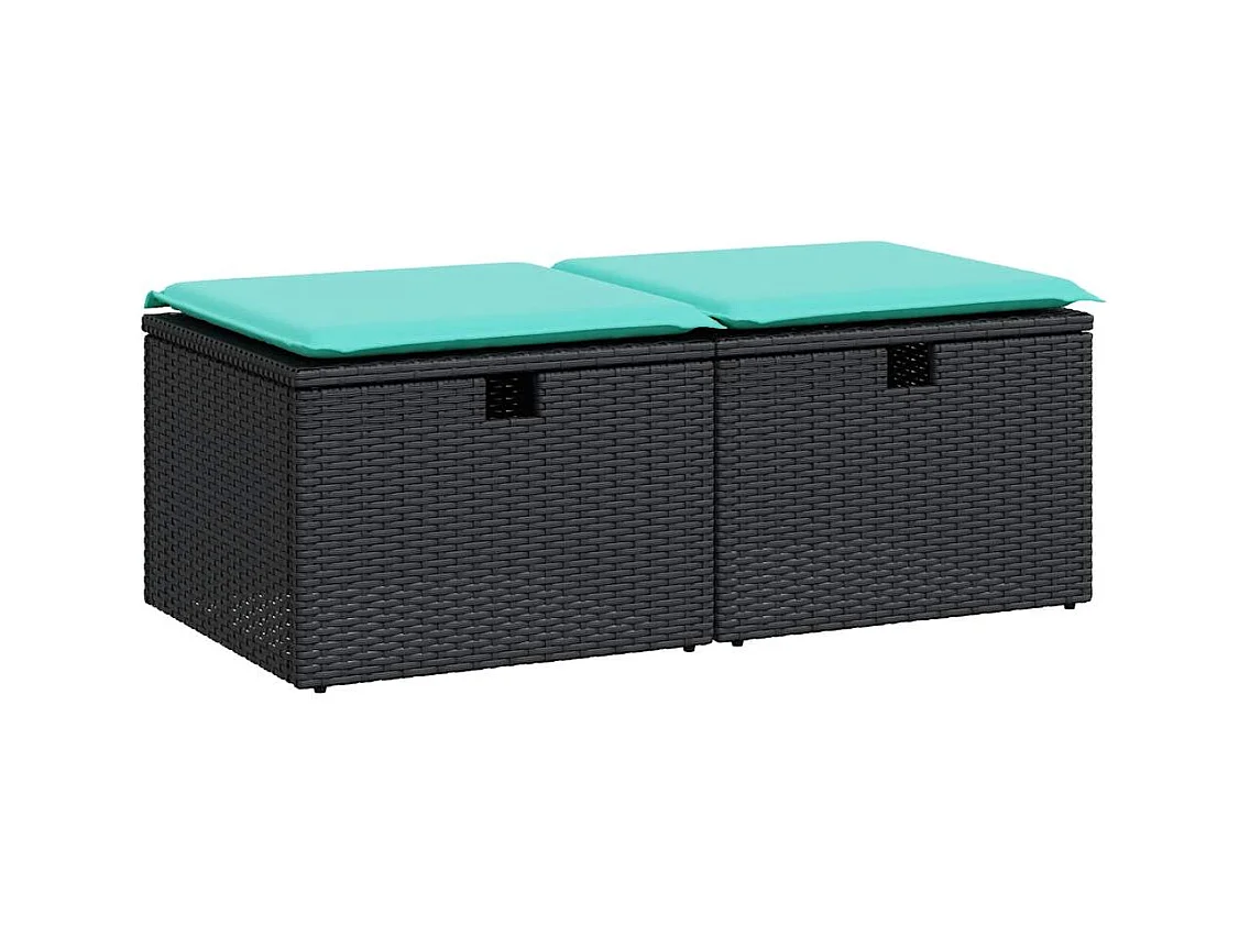 2-delige Loungeset met kussens poly rattan acacia zwart