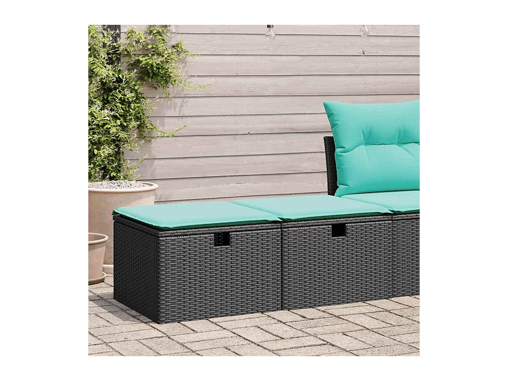 Salon de jardin avec coussins 2 pcs noir résine tressée acacia