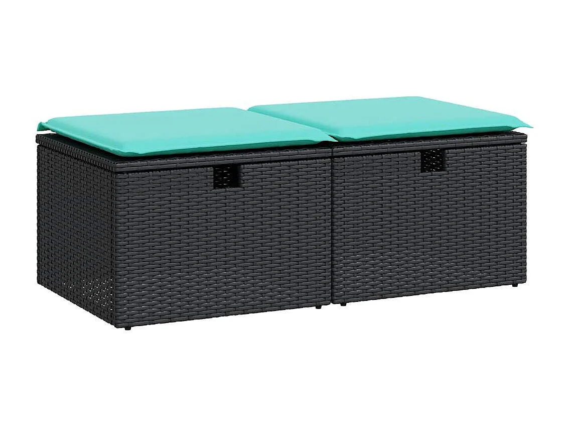 2-tlg. Garten-Sofagarnitur mit Kissen Schwarz Poly Rattan
