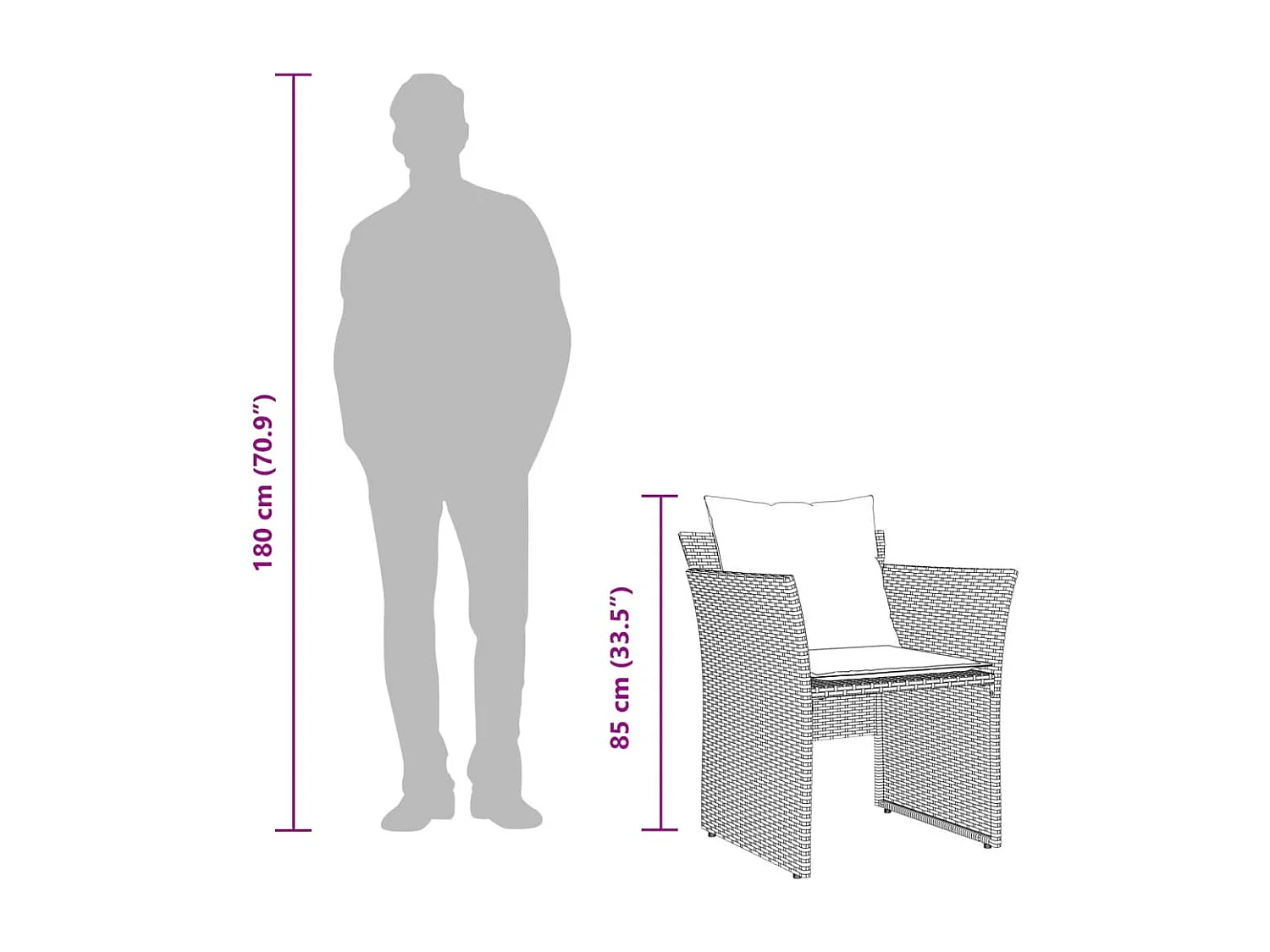 Chaise de jardin avec tabouret marron résine tressée