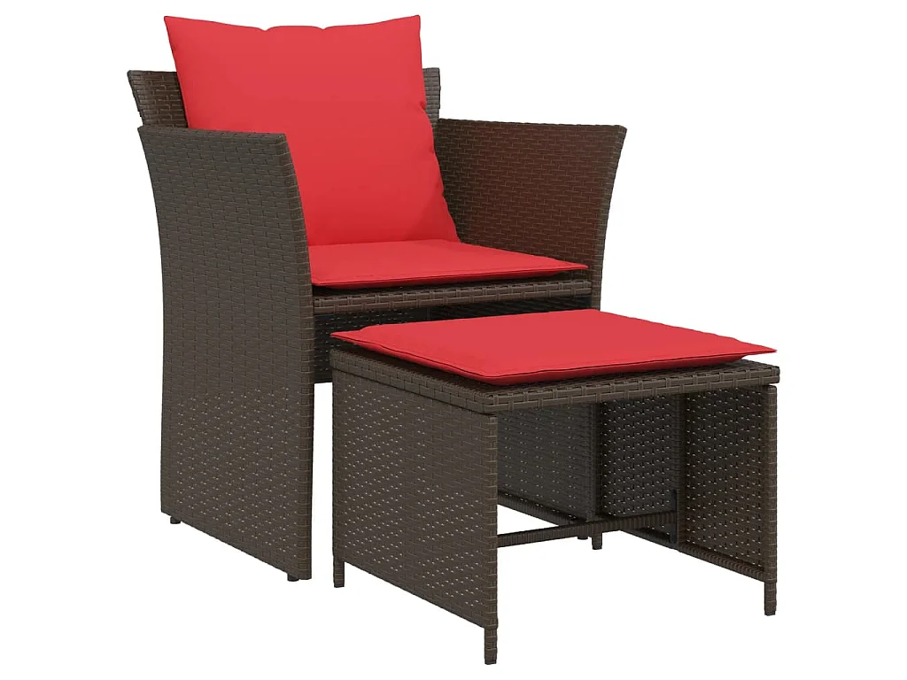 Chaise de jardin avec tabouret marron résine tressée
