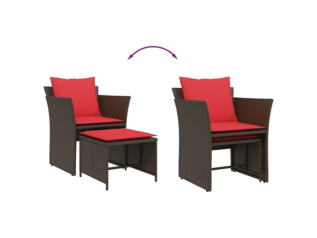 Chaise de jardin avec tabouret marron résine tressée