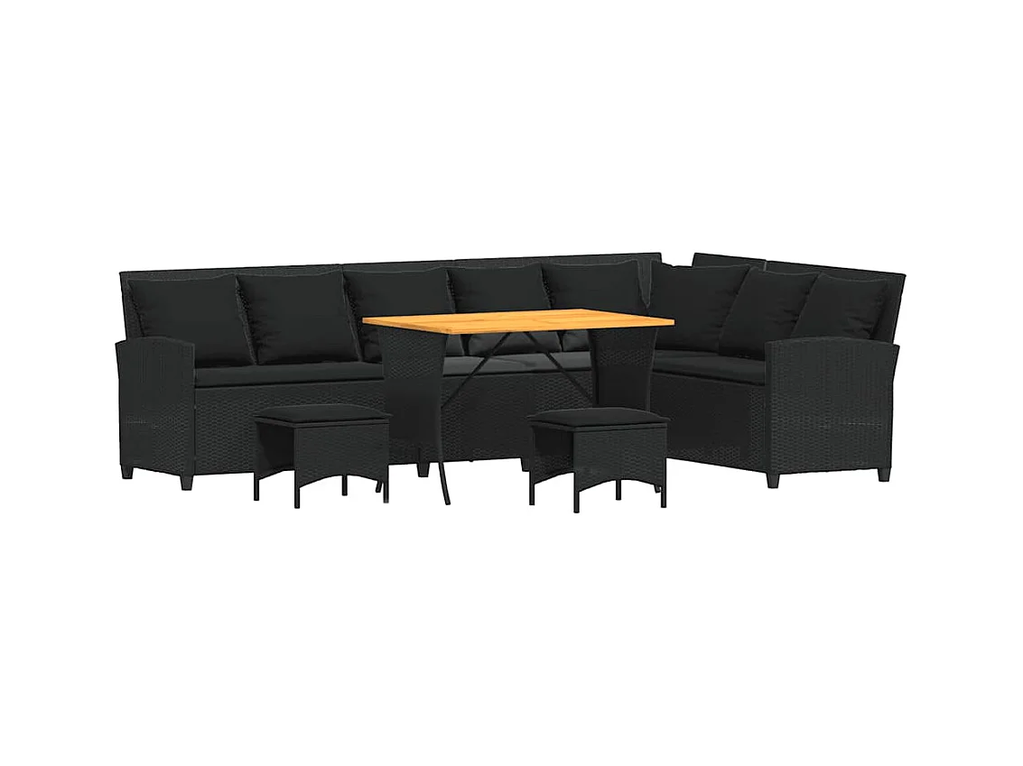 4tlg. Garten-Sofagarnitur mit Kissen L-Form Schwarz Poly Rattan