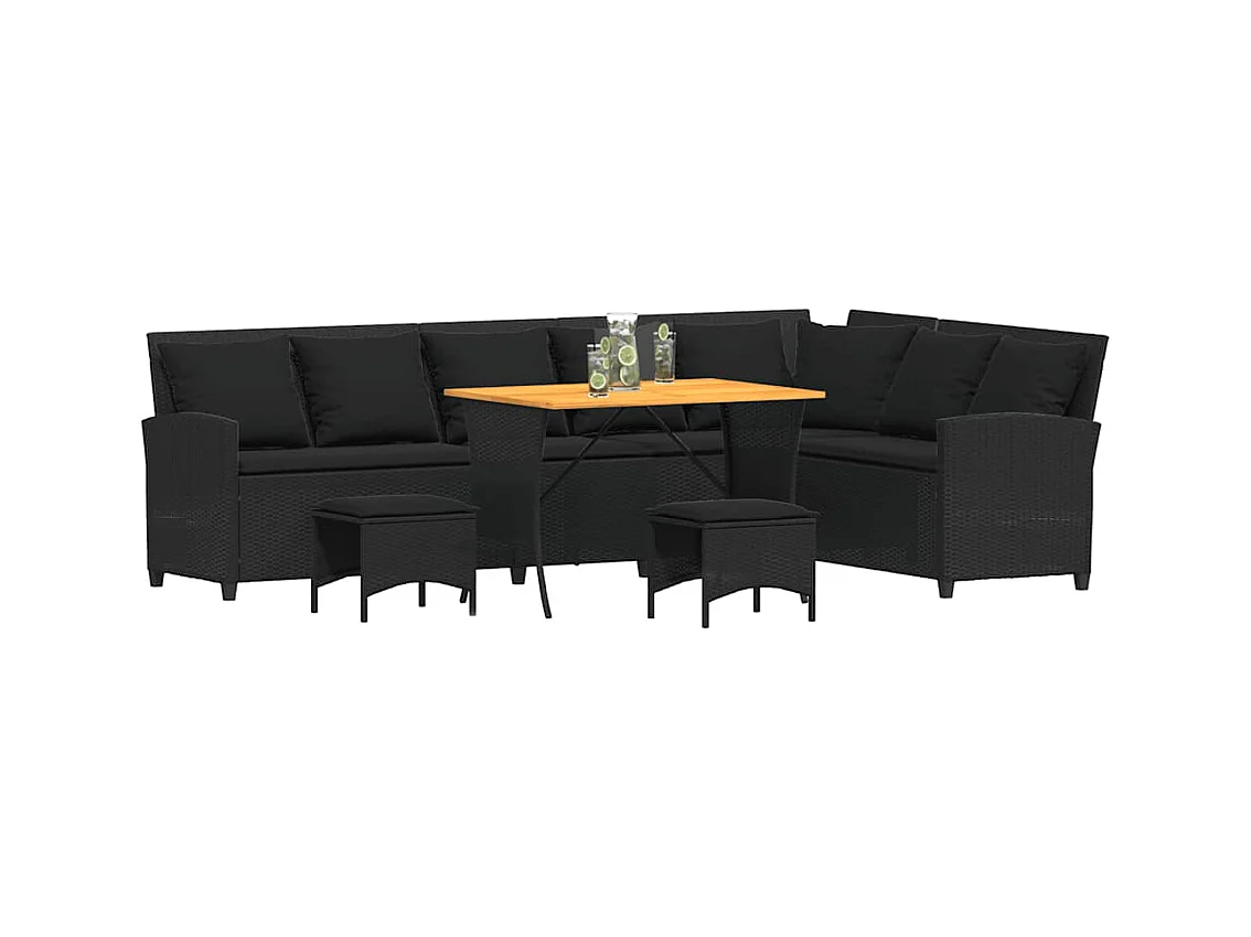 4tlg. Garten-Sofagarnitur mit Kissen L-Form Schwarz Poly Rattan