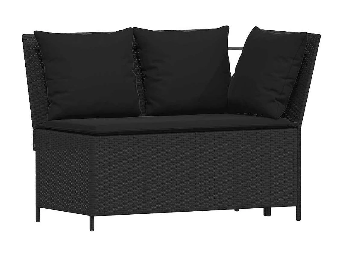 Salon de jardin 4 pcs avec coussins forme L noir résine tressée