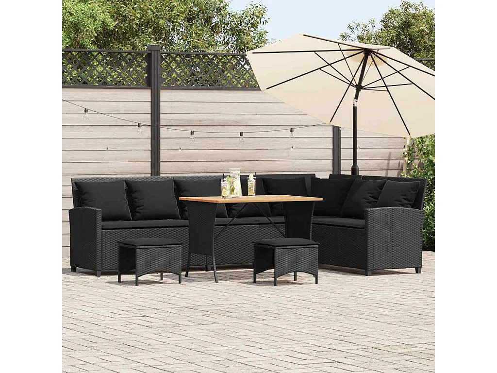 4-delige Tuinbankstel met kussens L-vormig poly rattan zwart