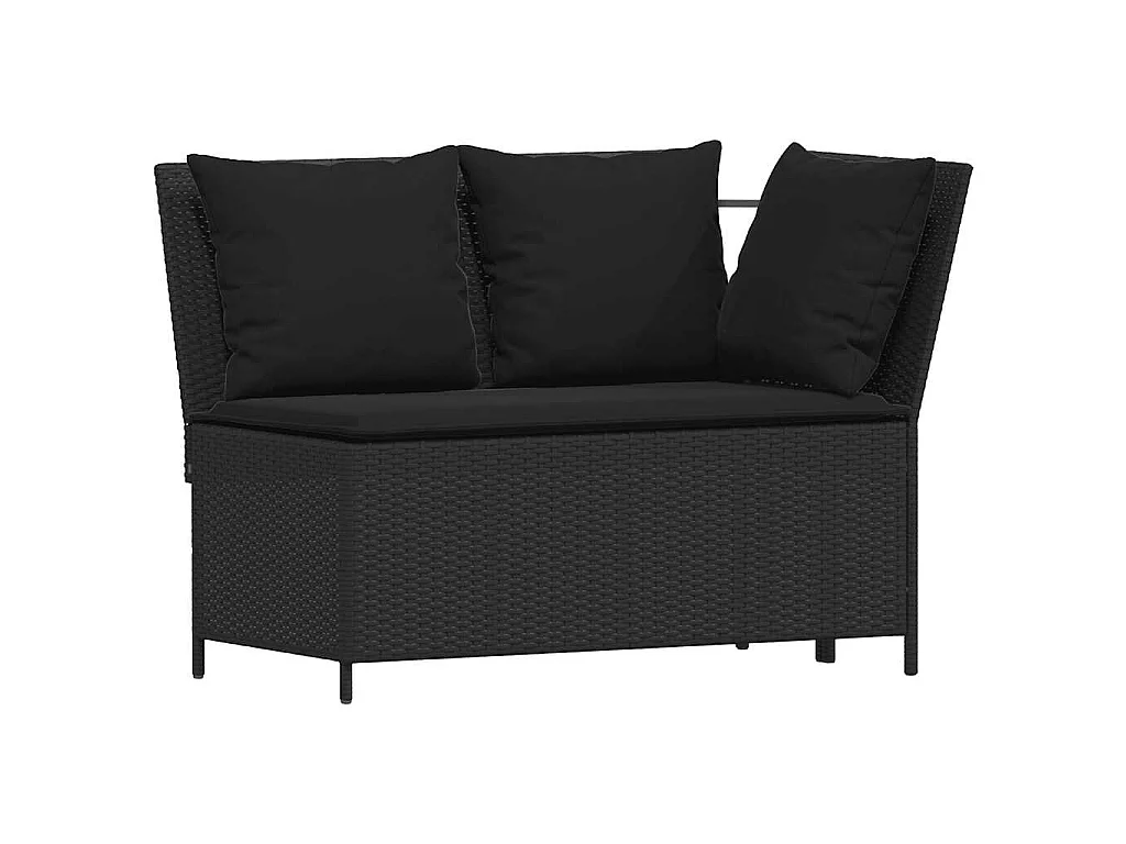 4-delige Tuinbankstel met kussens L-vormig poly rattan zwart