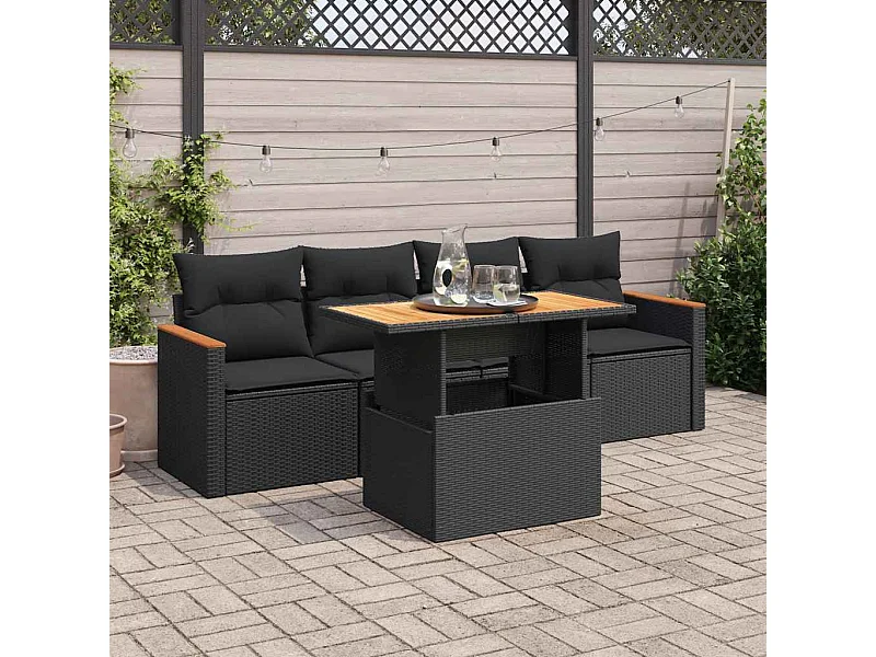 5 pcs conjunto sofás de jardim com almofadões acácia e vime PE