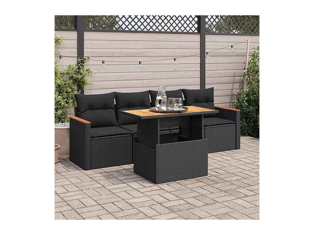 5 pcs conjunto sofás de jardim com almofadões acácia e vime PE